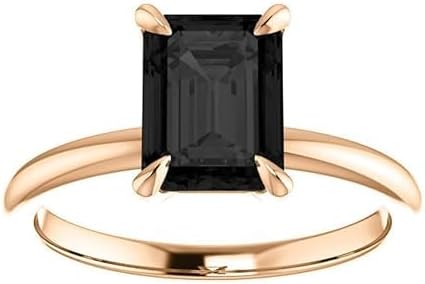 1CT-3CT Solitaire Emerald Cut Black Diamond Ring 10K Rose Gold, Four Claw Genuine Black Diamond Engagement Ring, Gothic Black Onyx Emerald Ring,Black Vintage Ring