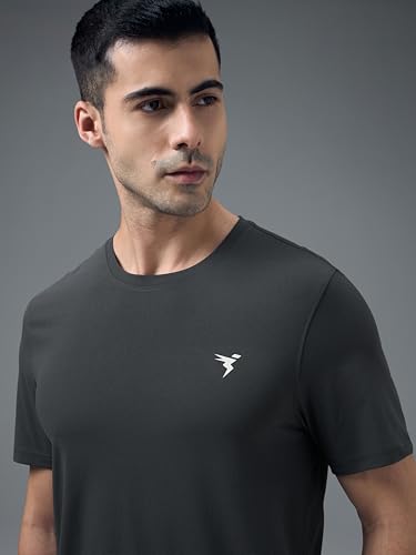 Image of TECHNOSPORT Men's Slim Fit Solid Crew Neck T-Shirt, Cotflex Quick Dry Wrinkle Resistant Polyester Sports Tee for Gym, Running, Training, Sports