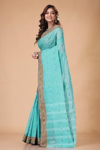 Image of Women's Traditional Bengal Tant Pure Cotton Design Border & Butta Tant Saree Without Blouse Piece
