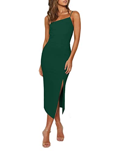 Image of LYANER Women's Spaghetti Straps Split Slit Hem Sleeveless Bodycon Cocktail Party Midi Dress