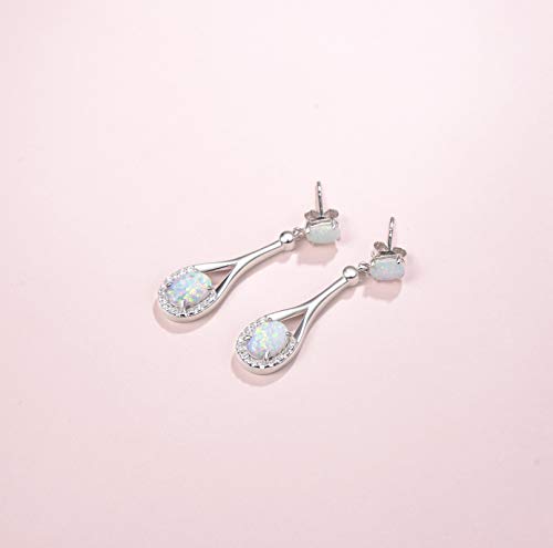 FANCIME Sterling Silver White Opal Earrings Vintage Oval Shape Dangle Earrings Long Drop October Birthstone Hypoallergenic Earrings Fine Jewelry for Women2