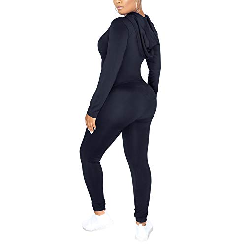 Echoine Two Piece Outfits For Womens - Long Sleeve Zipper Hoddies Bodycon High Waist Sweatsuit Tracksuit Clubwear Black #TOP1