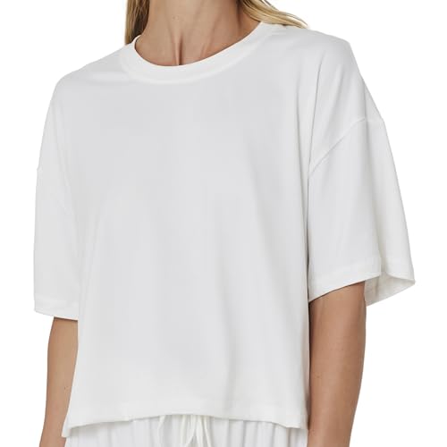 BUMPSUIT Crop Top for Women - Short Sleeve T-Shirts, Round Neck Cloud Cropped Athletic Gym Casual Blouse | Soft Yoga Boxy Tee