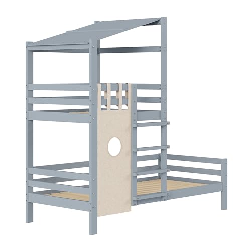 Litera con tejado 90x200 para crear una zona de juegos y descanso infantil 8
