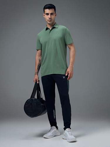 Image of TECHNOSPORT Men's Solid Slim Fit Polo Collar T-Shirt COTFLEX Half Sleeve Button Polyester for Gym Running Workout UPF50+ Anti Odour