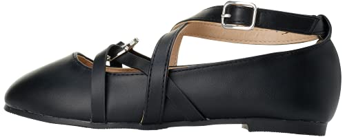 Bebe Girls' Dress Shoes - Strappy Ballet Flats With Rhinestone Medallion (Little Girl/Big Girl), Size 13 Little Kid, Black #TOP3