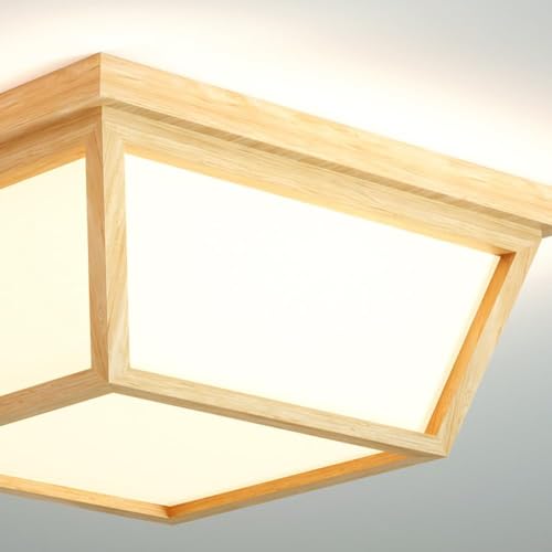 Lámpara de techo cuadrada estilo japonés de madera blanca 7
