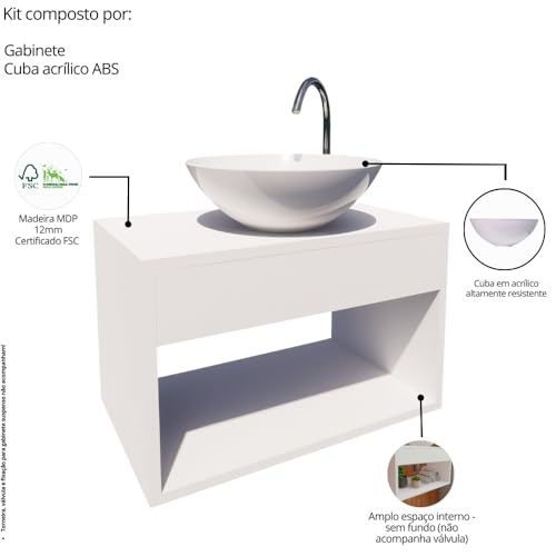Gabinete Armário Para Banheiro 50cm Suspenso Com Cuba Branco Brovália
