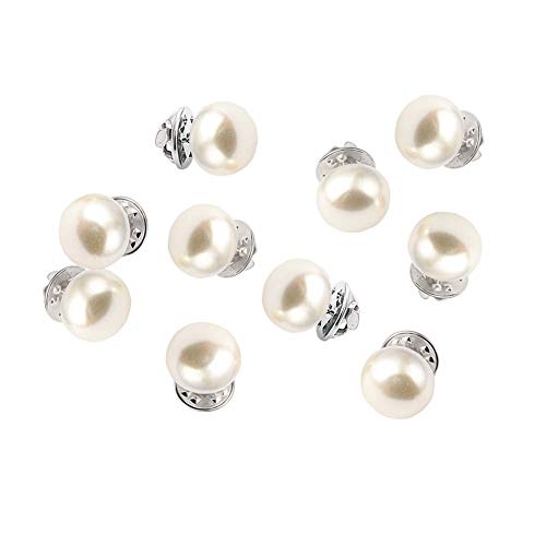 Joyci 10-Pack Women Shirt Brooch Lapel Pins Safety Buckle Knitwear Sweater Decorate Pearl Buttons Metal Tie Tacks Pin Back Clutch B (White Pearl)