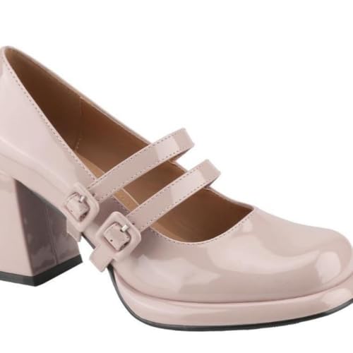 Geerta Women's Chunky Heels Coquette Aesthetic Platform Mary Janes Wide Feet Friendly Square Toe Pumps Emo Shoes Slip on Office Business