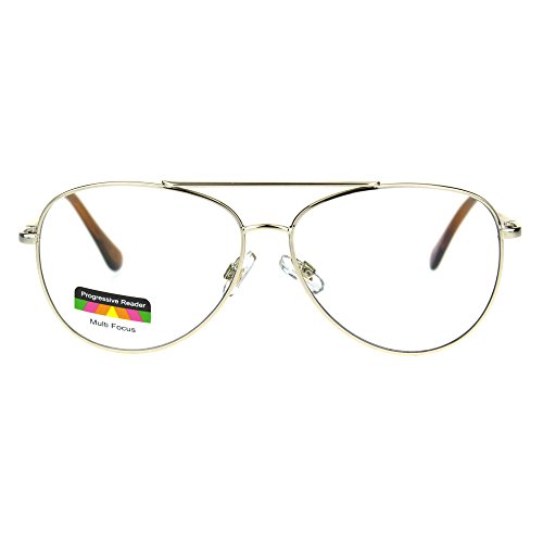 Multi Focus Progressive Reading Glasses 3 Powers In 1 Metal Aviator Gold +2.75 #TOP1