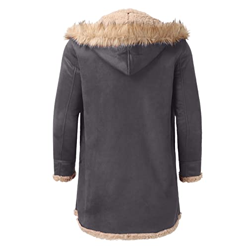 Men Plus Size Hooded Winter Button Coat Lapel Collar Long Sleeve Padded Leather Jacket Vintage Thicken Coat Sheepskin Jacket Mens Fitted Denim Jacket (Grey, Xxl) #TOP3