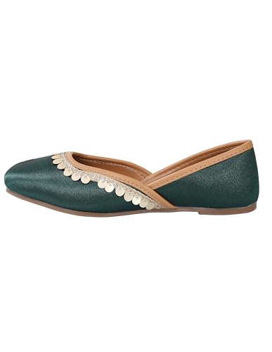 Image of Pluxh Women's Ethnic Jutti Shoes | Shiny Finish Mojari with Sequin Border | Soft Cushioned Slip-On Flats for Casual