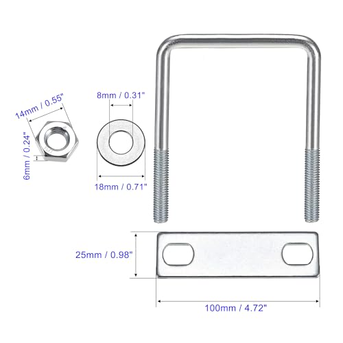 MACHSWON Square U-Bolt,1 Set Carton Steel M8 U Bolts 70mm(2-3/4") Inner Width 120mm Length with Nuts and Frame Plate for Automobiles Boat Trailer - Image 3