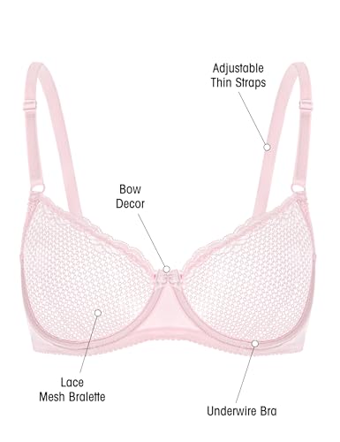 Image of Wingslove Women's Sexy 1 /2 Cup Lace Bra Balconette Mesh Underwired Demi Shelf Bra Unlined See Through Bralette