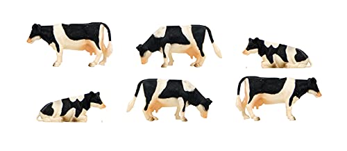 Kids Globe 90670 Kühe für Bauernhof 1:32 (6 Stück, Farbe schwarz weiß, liegend, stehend, fressend, Größe 6x10 cm) 570009