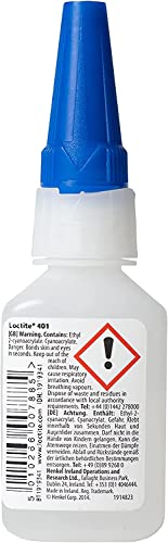 LOCTITE 401, universell einsetzbarer Flüssigkleber, hochfester Kleber für schnelle Reparaturen, schnell härtender Cyanacrylat Sekundenkleber für viele Materialien, 1x20g