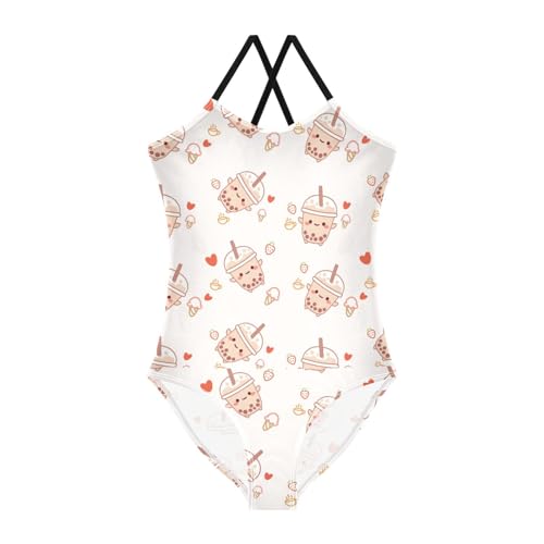 susiyo Boba Bubble Milk Girls One Piece Swimsuits Quick Dry Swimwear Bathing Suit for Beach 3-10 T