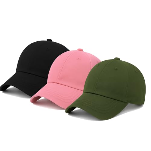 Image of Amazon Brand - Anarva Unisex Cotton Baseball Cap Pack of 3 - Adjustable Strap Back Hat for Men & Women | Breathable Casual Sports Caps for Outdoor, Running, Travel