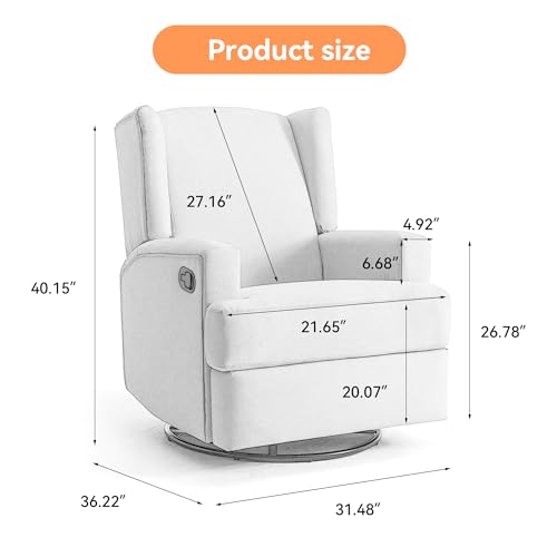 Image of Swivel Rocker Recliner Chairs Set of 2, 360 Swivel Wingback Recliner Chairs for Adults, Upholstered Glider Rocking Chair with High Back, Deep Seat for Living Romm Bedroom, Cotton Linen, Light Gray