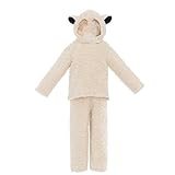 Little Kids Boy Girl Sheep Costume Set Fuzzy Long Sleeve Crewneck Tops +Pants+ Hat + Gloves + Socks 5Pcs X-max Cosplay (Kids, Apricot Sheep, 8-10 Years)