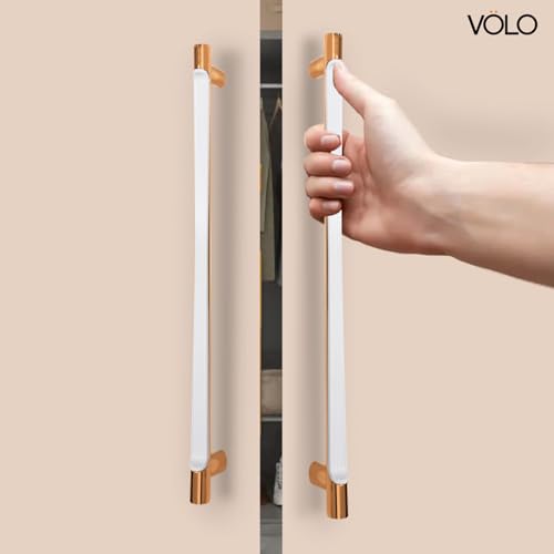 Image of VOLO Wardrobe Cabinet Handle - Sleek Pull Handle for Drawers, Wardrobes, Sliding Doors, and Cabinets in Kitchen, Bedroom, and Office (R-241) (2, Rose Gold, 288MM (12 Inch))
