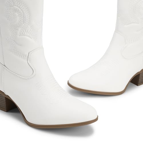 Image of DREAM PAIRS Mid Calf Cowboy Cowgirl Boots for Women | Round Toe Western Boots, Chunky Low Heel, Embroidery Boot, Country Music Festivals Theme Party