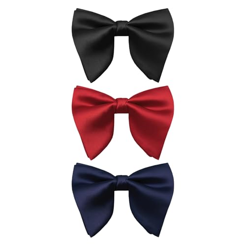 Image of Luckyvestir Oversized Bow Ties for Men, Pre Tied Clip on Men's Black Bowtie for Wedding Tuxedo Banquets Formal Wear