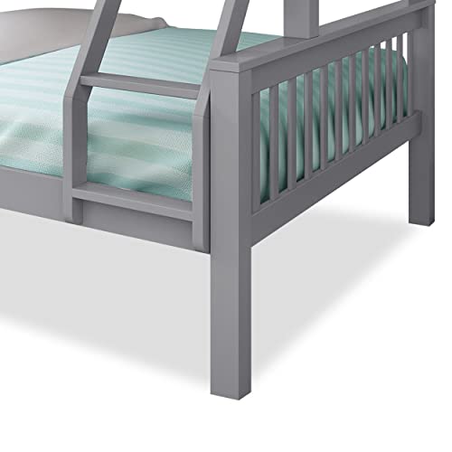 Triple Bunk Bed, 4ft6 Double & 3ft Single Wooden Bunk Beds with Ladder Triple Sleeper Kids Bunk Bed, Solid Pine Wood Frame Children Single Double Bed Frame, Grey L199cm x W143cm x H144