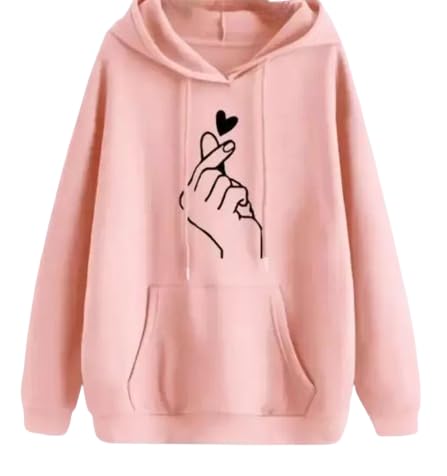 K-Pop Hoodie for Women Oversized Korean Style Sweatshirt with Finger Heart and Love Print Cute Casual Pullover with Hood and Pocket for Teens and Girls-image-31
