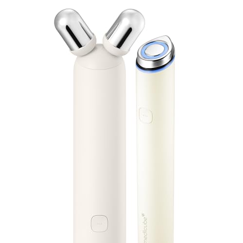 medicube Mini Booster Pro Plus Face Roller Device Set | 2-in-1 Massage & Skincare Device | Jawline Care & Depuffing | Face & Body Massager with 3 Vibration Modes | Korean Facial Device, Beige