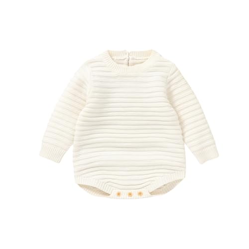 Ursobutegl Newborn Baby Girl Boy Knitted Romper Sweater Long Sleeve Knit Oversized Bodysuits Sweatshirt Fall Winter Clothes (Apricot, 12-18 Months)
