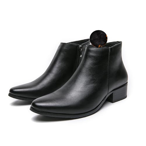 Men's Classic Polished Leather Side Zip Chelsea Ankle Boots Pointed Toe Slip-On Warm Comfortable Waterproof Chukka Boots Fashion Low Heel Business Dress Chelsea Boots