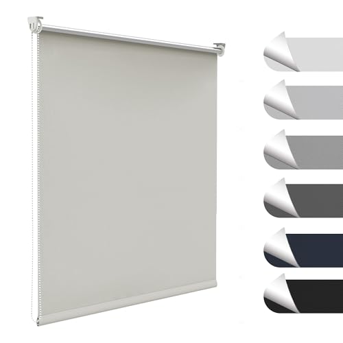 Allesin Store Enrouleur Occultant Thermique sans Perçage, Rideau Opaque Isolant, Montage Simple pour Fenêtre ou Porte, 35l x 120L cm, Largeur du Tissu 35 cm, Crème