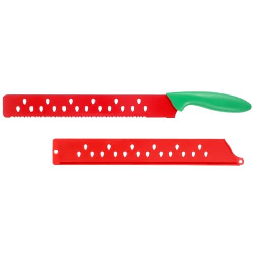 Artibetter Coltello Anguria Multifunzione in Acciaio Inossidabile Utensile da Cucina per Fette di Frutta Lama Seghettata Lunga per Anguria Melone e Pane Manico Ergonomico e Compatto