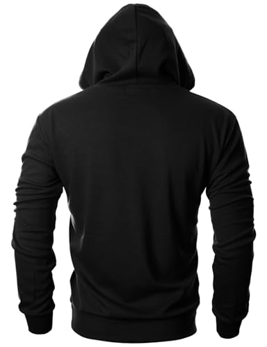 Ohoo Mens Slim Fit Basic Pullover Hoodies Sweatshirt Lightweight Long Sleeve with Kanga Pocket3