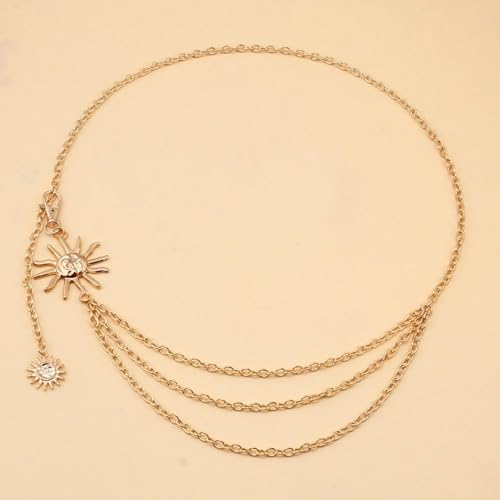 Dress Cummerbands Metal Hip Hop Womans Chain Belt All-match Vintage Punk Thin Waist Chain(gold sun)
