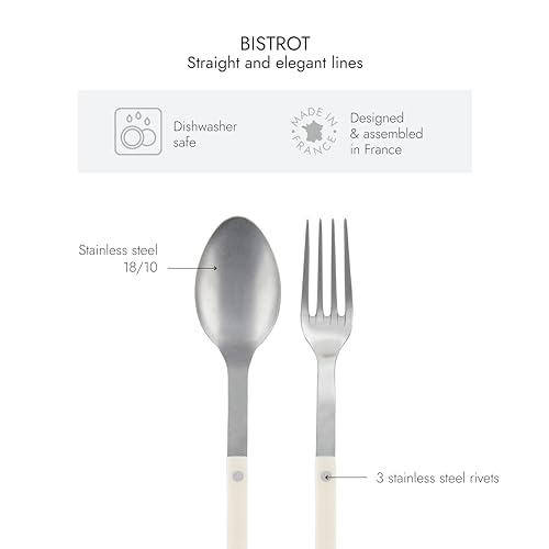 SABRE PARIS - 2-Piece Serving Set - Bistrot Vintage Collection - Large Fork & Large Spoon - Stainless Steel & Nylon - Dishwasher Safe - Ivory - Mat Finish by Sabre Paris - Used condition - Image 3