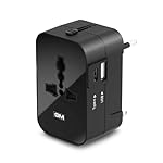 GM 3064 Universal Charger with 240V Power Output | International Travel Adapter with Port Type C – 3.1Amp and Type A – 2.1Amp Output | LED Indicator | for 150+ Countries US,UK,EU,AUS,Etc – Black