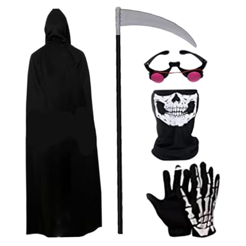 Tenues cosplay aux yeux brillants et costume de Faucheuse noir 5 pièces L