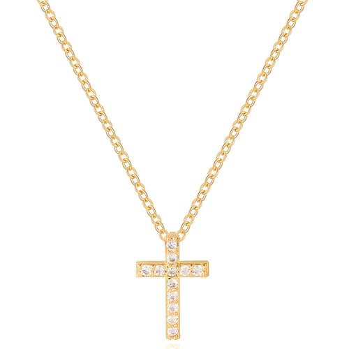 MOTIBACK Collar de cruz dorada con detalles de cristal (40 – 45 cm), acero inoxidable chapado en oro, adecuado para uso diario y celebraciones, para mujeres y adultos jóvenes