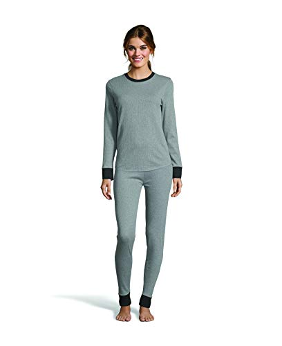 Hanes Women's Color Fusion 2-Ply Crew Neck Thermal Baselayer Tagless Long Sleeve T-Shirt Grey Combo