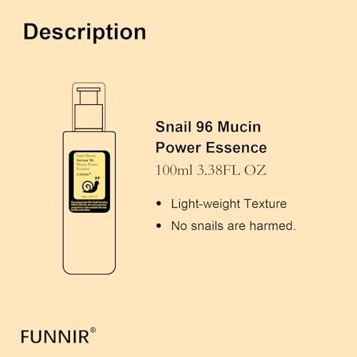 FUNNIR Snail Mucin 96% Essence 100ml, Hydrating Serum for Face with Snail Secretion Filtrate for Dull Skin, Skin care products for All Skin Types