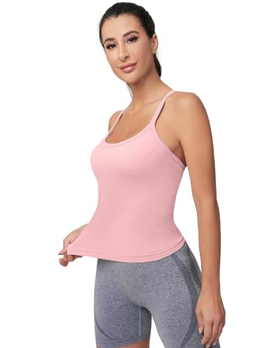 Image of MathCat Workout Tank Tops for Women with Built in Bra, Sleeveless Gym Tops Seamless Racerback Athletic Yoga Shirts Pink