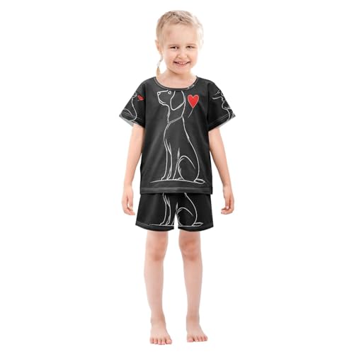 ALAZA Dachshund Dog Black Heart Pajamas Set Short Sleeve Cotton Sleepwear Summer Pjs 2 Piece 5-14Y3