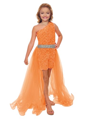 Fun Fashion Pageant One Shoulder Beads Girls Sequin Romper with