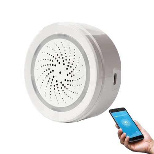 Alarma de Sirena WiFi, Sirena Inteligente para Tuya con Sensor de Temperatura y Humedad, Volumen Ajustable de 3 Niveles, función de Control Remoto