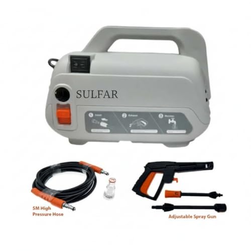 Image of Sulfar Car Washer High Pressure Pump - 1400W|Pressure-105 Bar, Max Flow-390 l /h, Working Radius +9m, Spray Jet Gun w Ext. Rod, Hose Pipe; Portable for Cleaning /Washing Car (White)