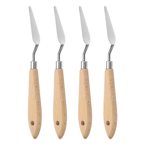 sourcing map 4pcs 7# Painting Palette Knife Pointy Stainless Steel Art Spatula Painting Pallet Knives Scrapers Tools with Plastic Handle for Acrylic Oil Canvas Mixing Spreading