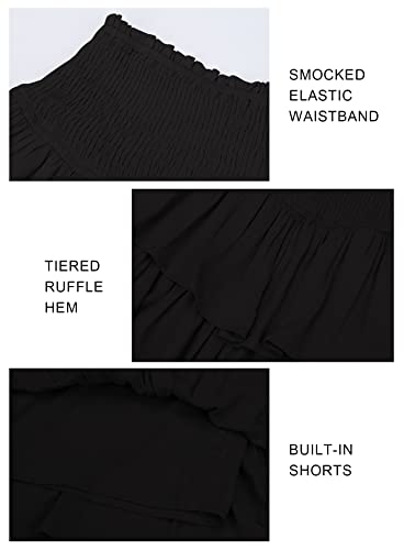Mini Skirt For Women Sexy Solid Ruffle Trim Lingerie Skirt Short High Waist Two Layer Hem Skirt 6067 Black Small #TOP5